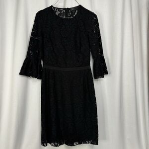 Black Shear Lace Dress Jolie by Edward Spiers Bell Sleeve Dress Medium LBD Goth